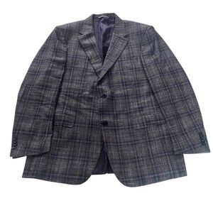 Canali Men’s Wool Cashmere and Silk Blend Blue Plaid Sport Blazer Size L